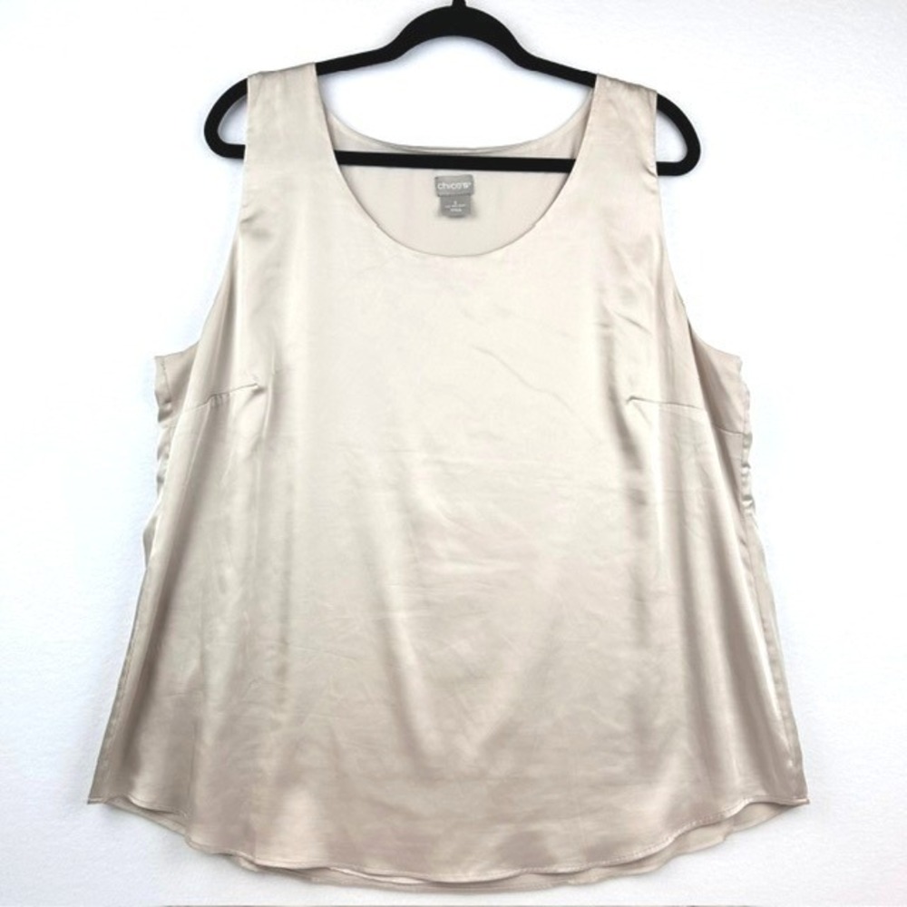Chicos Luxurious Tank Top Champagne Satin Scoop Neck Lined Women Size 3 16/18